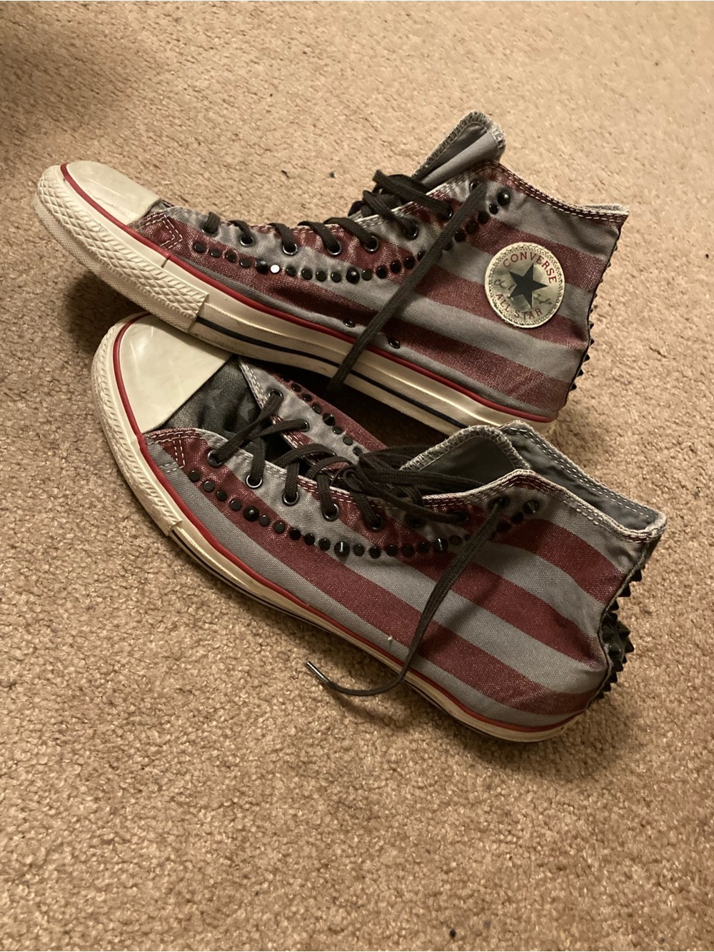 Converse High Top Sneakers - Red & Gray Striped